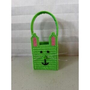 Mini Easter Basket with Bunny – Colorful Plastic Canvas Handmade Gift